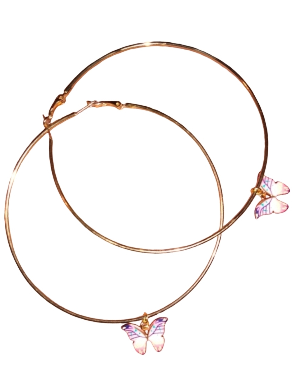 Oversized Gold Pink Butterfly Charm Hoop Earrings XL Big KATTA Hoops Butterflies